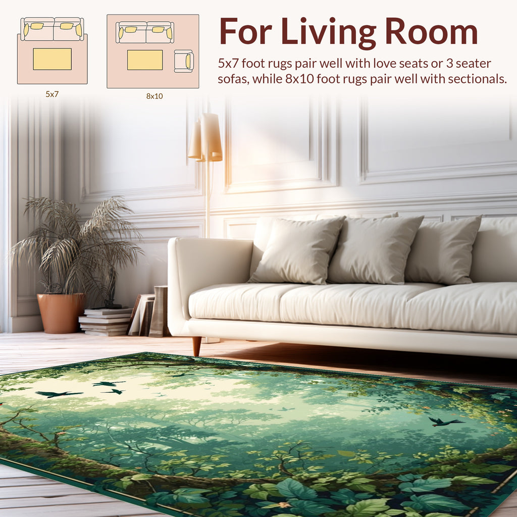 Enchanted Forest Bird Flock Pattern Rug