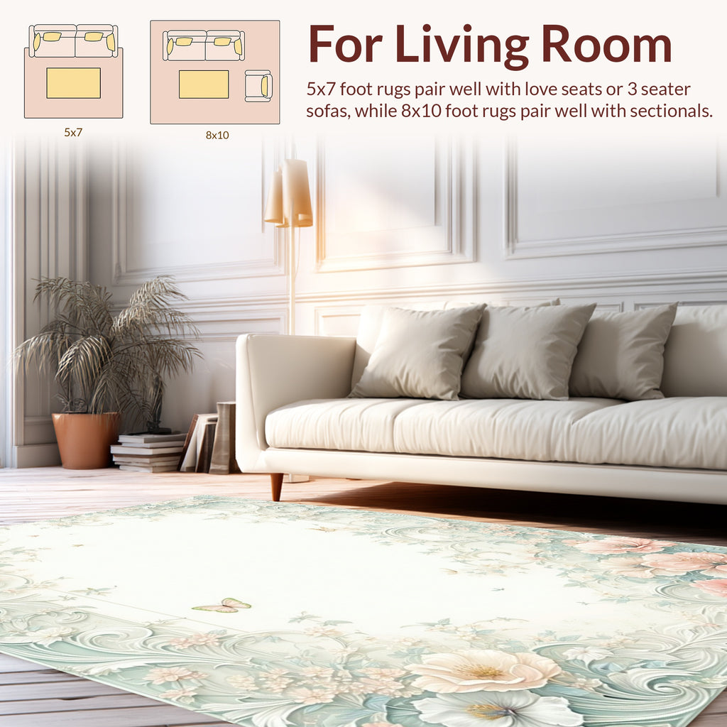 Soft Floral Butterfly Pattern Rug