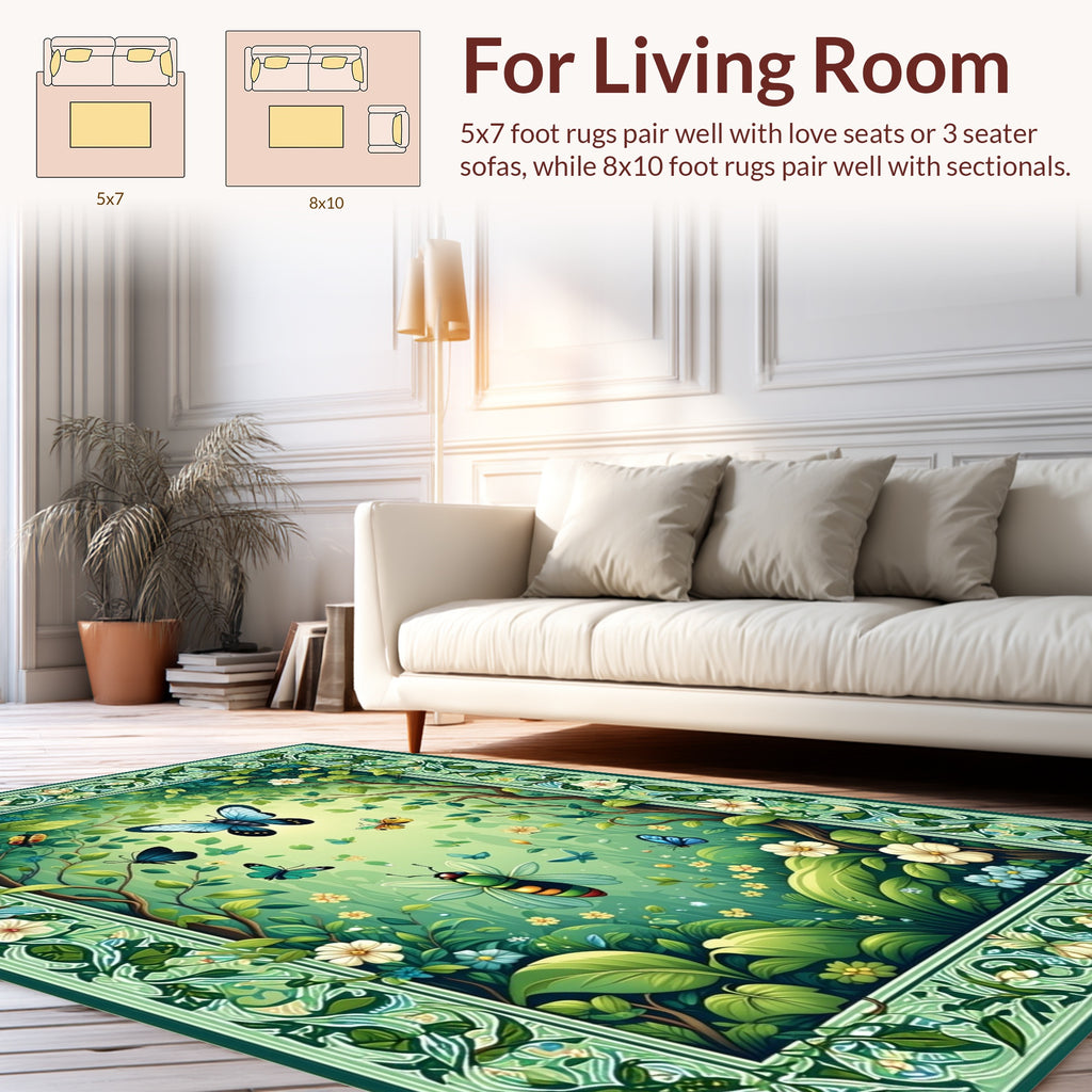 Whimsical Woodland Insect Flora Art Rug