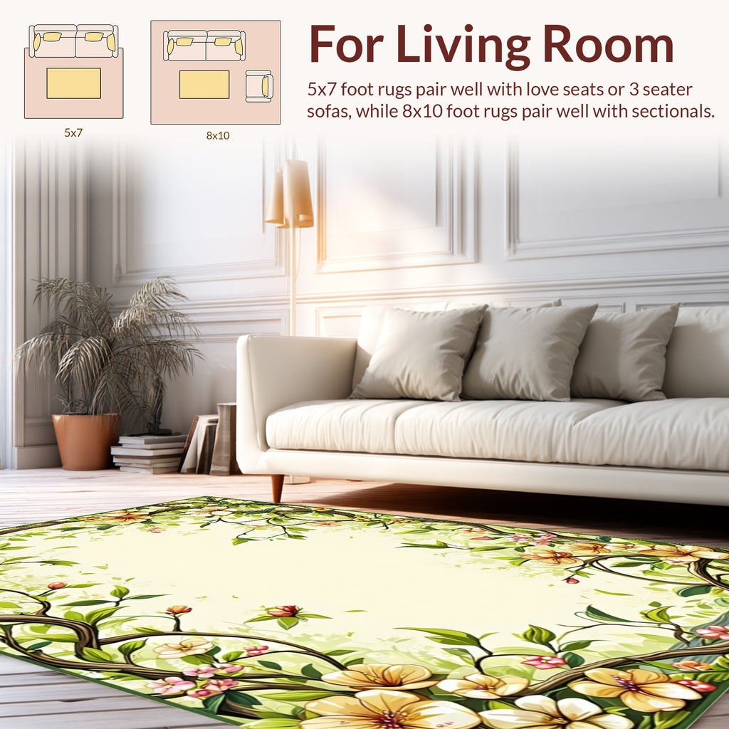 Whimsical Floral Vines and Leaves Rug