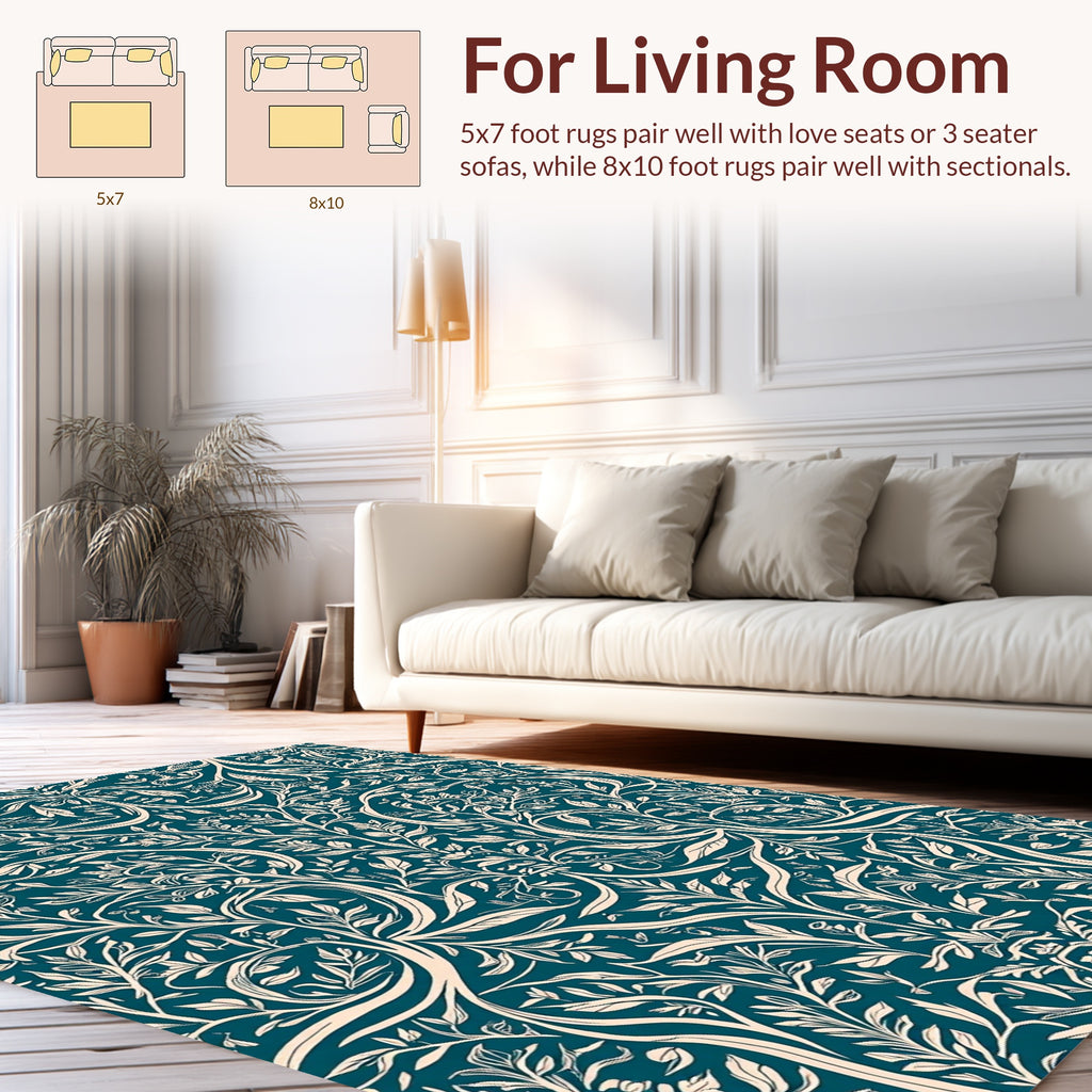 Teal Cream Vintage Floral Pattern Rug