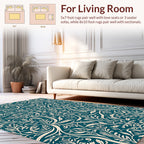 Teal Cream Vintage Floral Pattern Rug