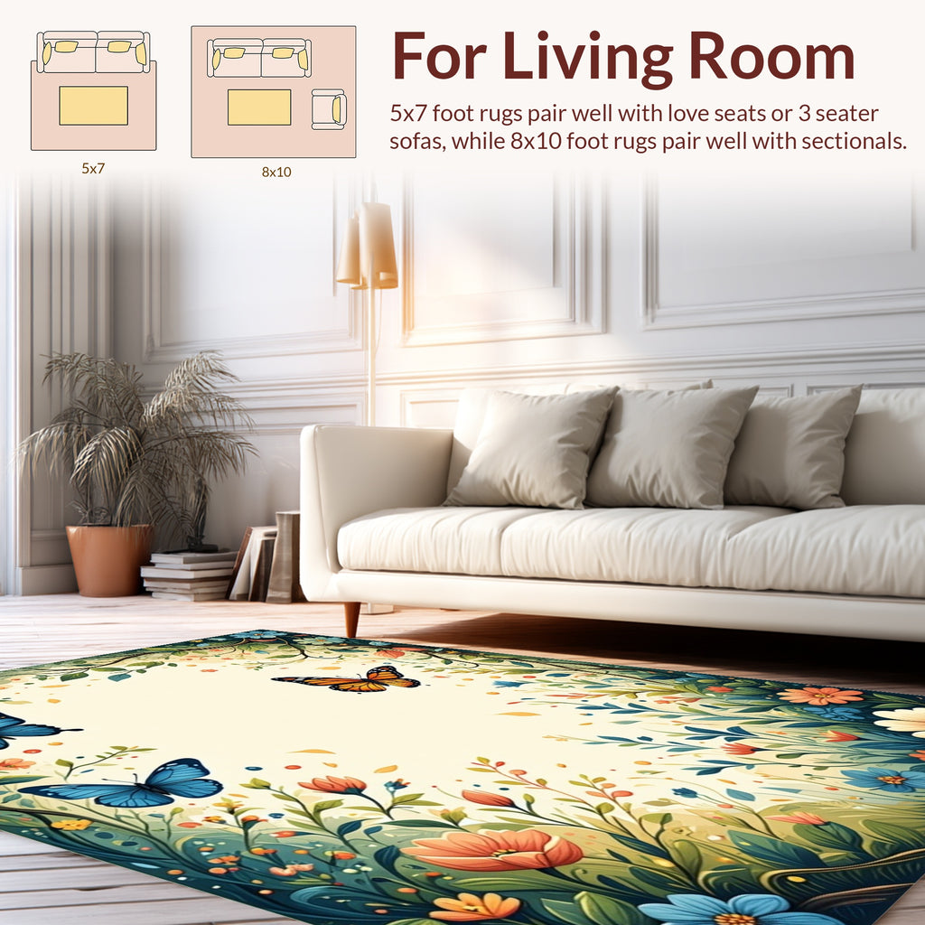 Whimsical Butterflies Floral Garden Rug
