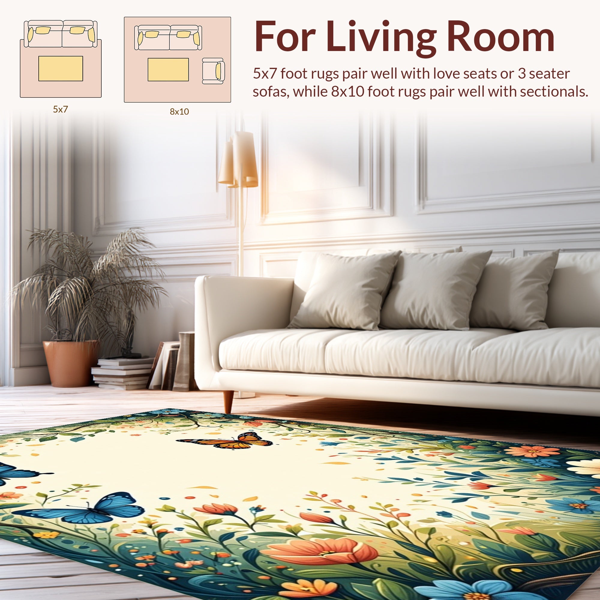Whimsical Butterflies Floral Garden Rug