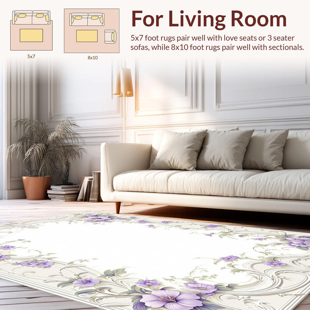 Floral Elegance With Lavender Vines Rug