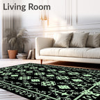Light Green Black Ornate Floral Rug