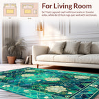 Geometric Floral Patterned Teal Rug