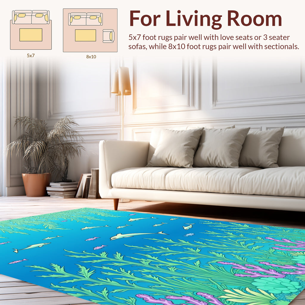 Ocean Life Dolphin Flora Pattern Rug