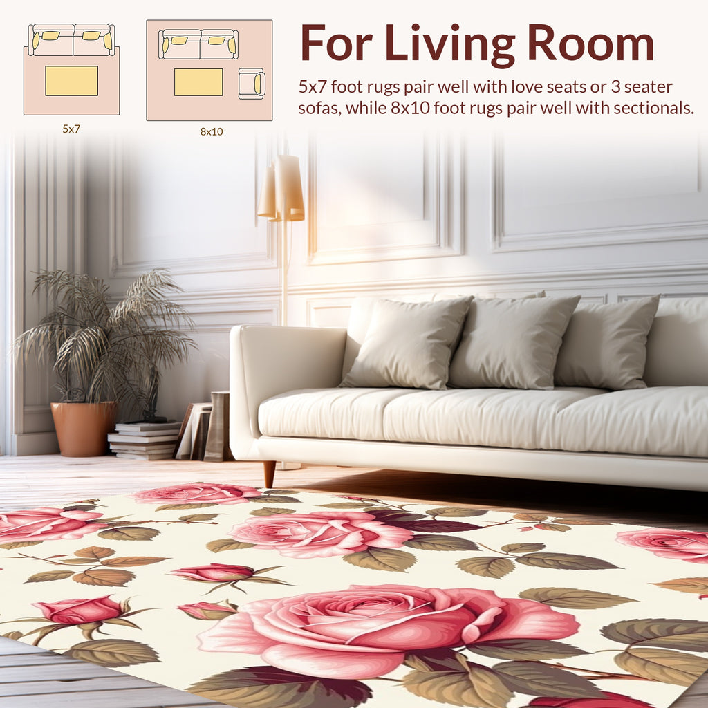 Vintage Pink Rose Garden Fabric Rug