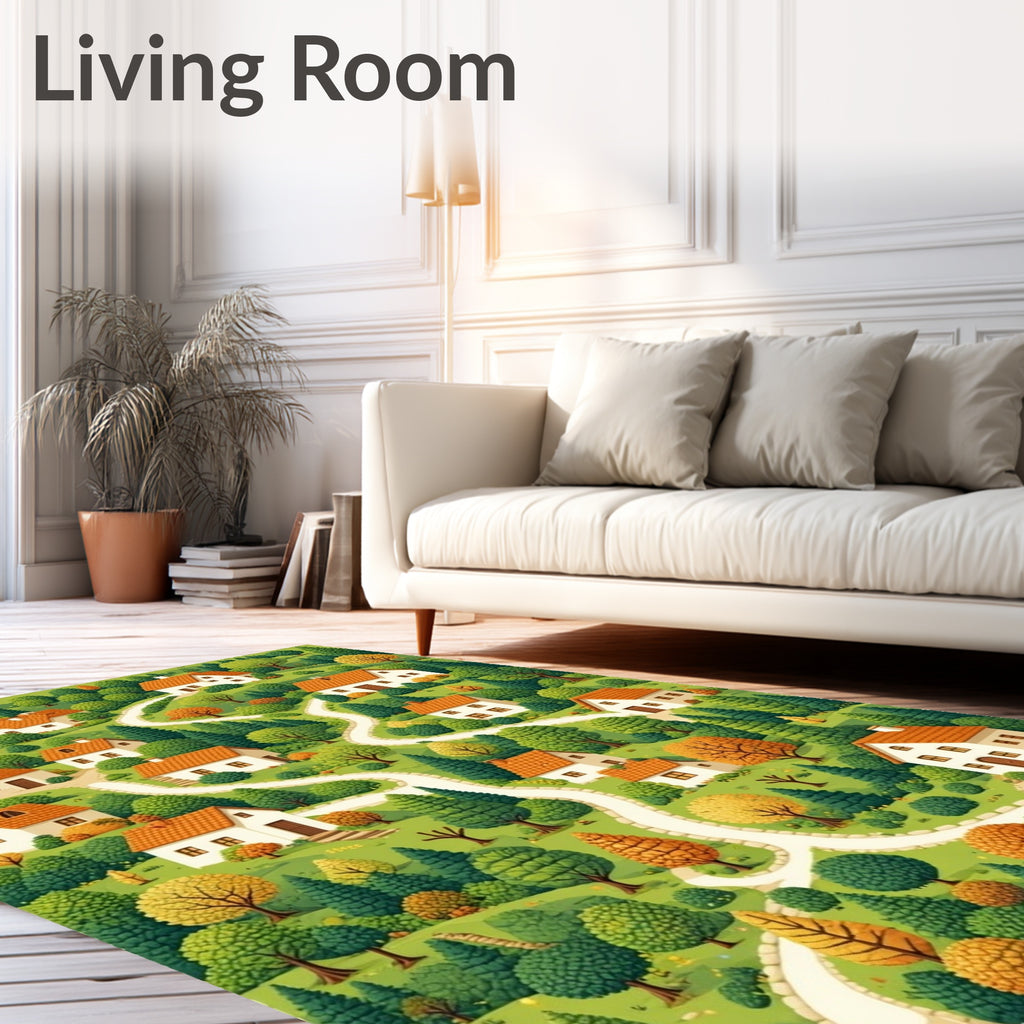 Whimsical Village Cozy Homes Pattern Rug