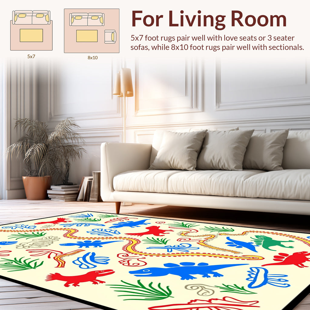 Playful Dinosaur Nature Pattern Rug