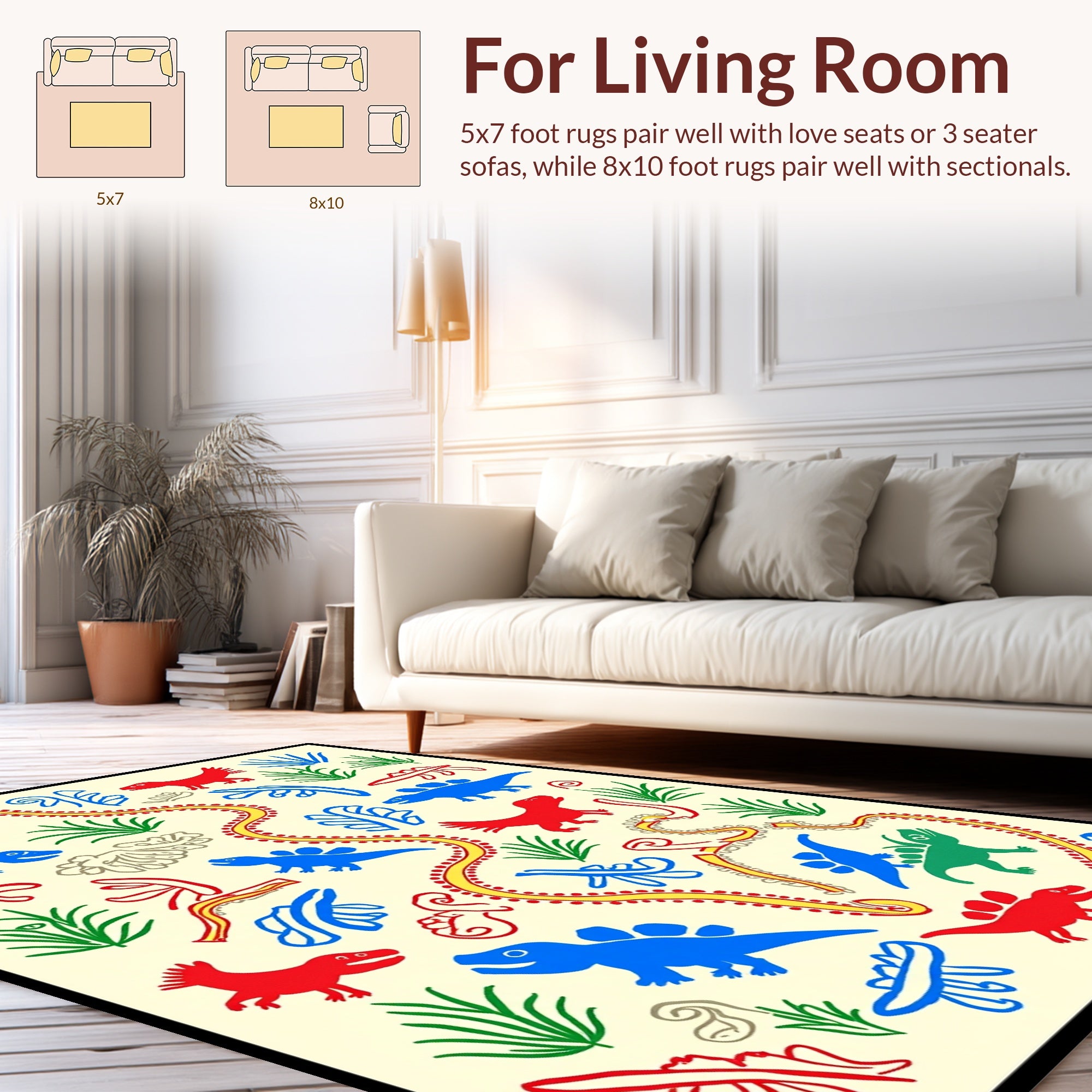 Playful Dinosaur Nature Pattern Rug