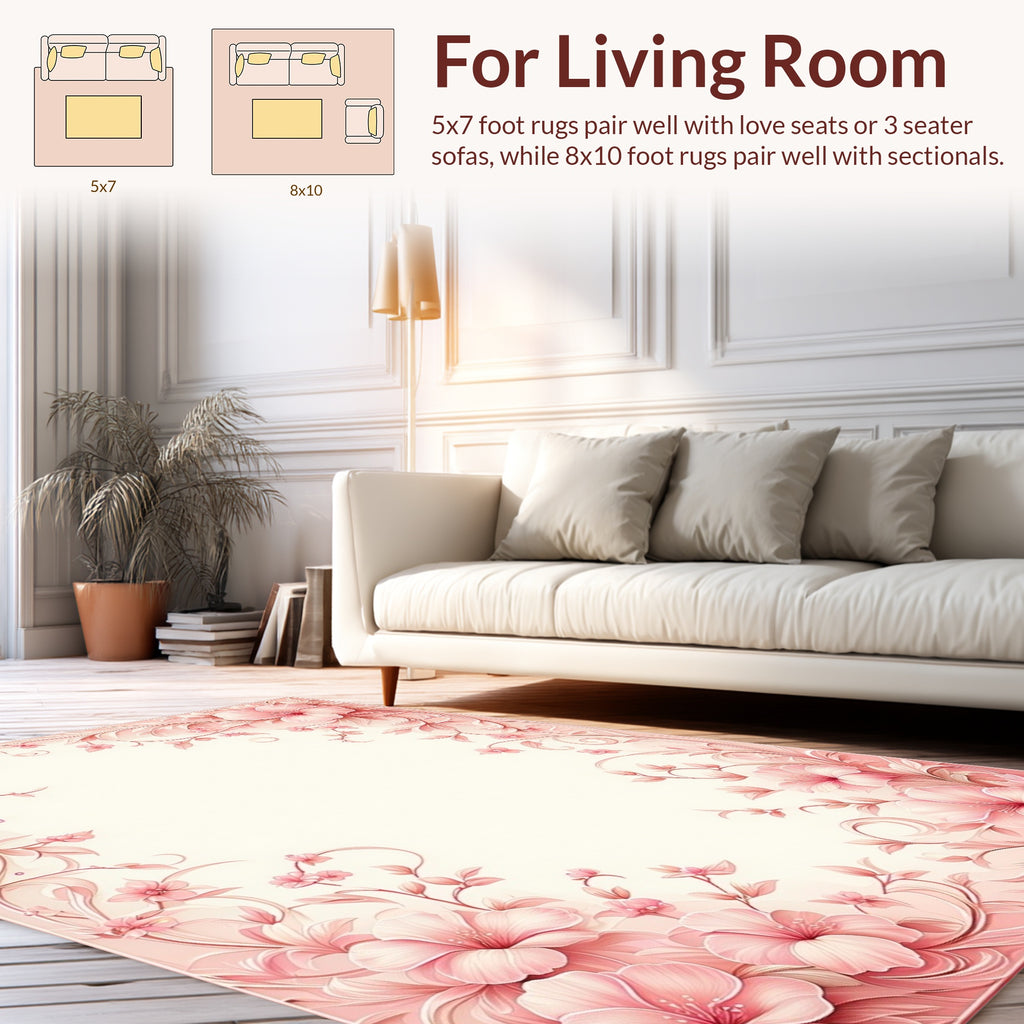 Soft Pink Floral Scroll Design Rug