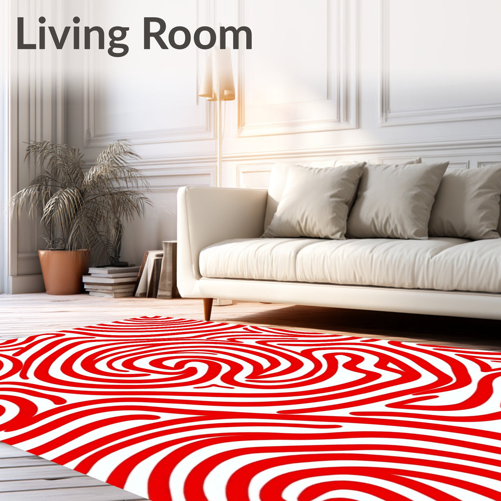 Crimson Wavy Line Abstract Rug