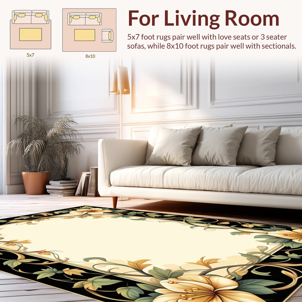 Vintage Floral Vine Border Design Rug