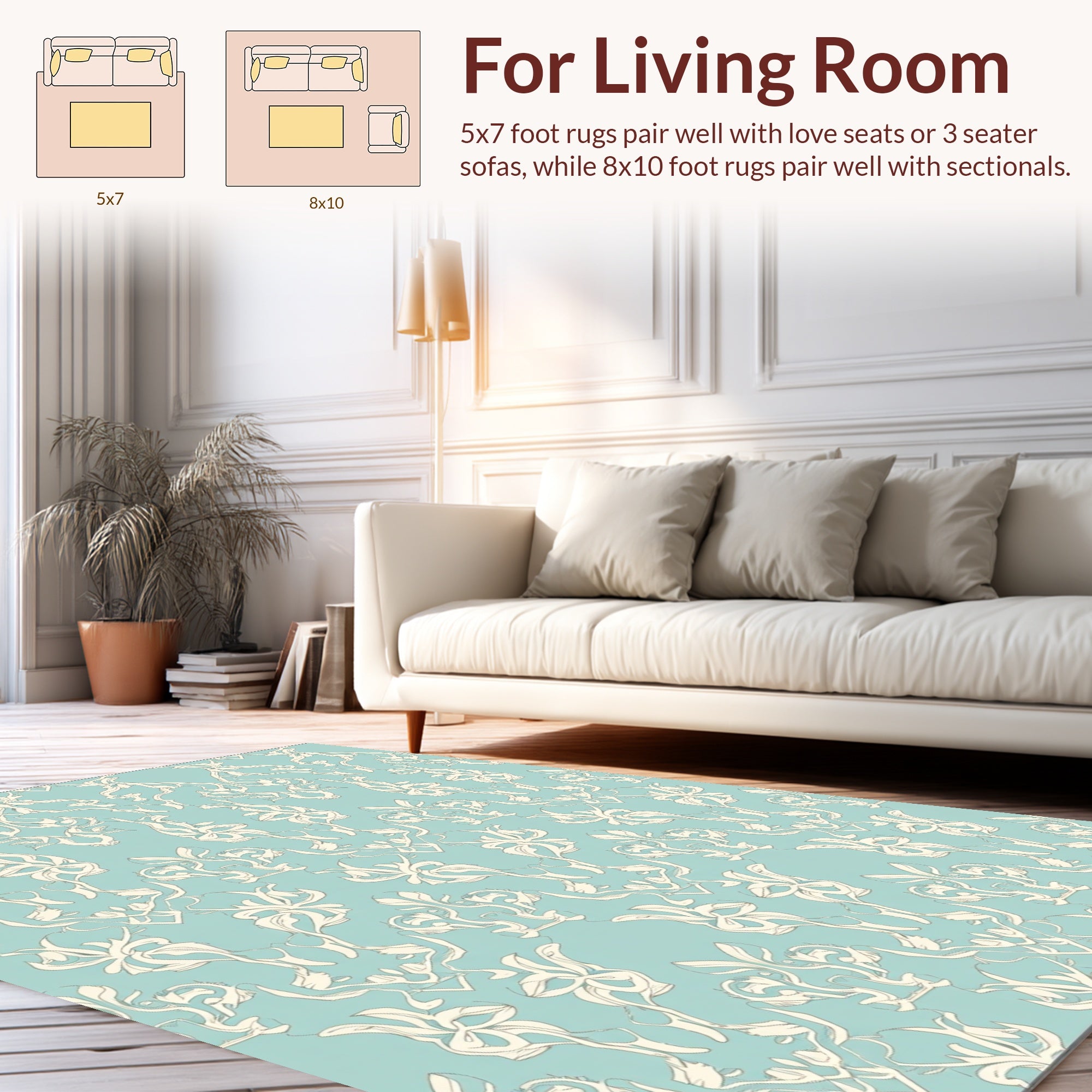 Ethereal Floral Scroll Patterned Rug