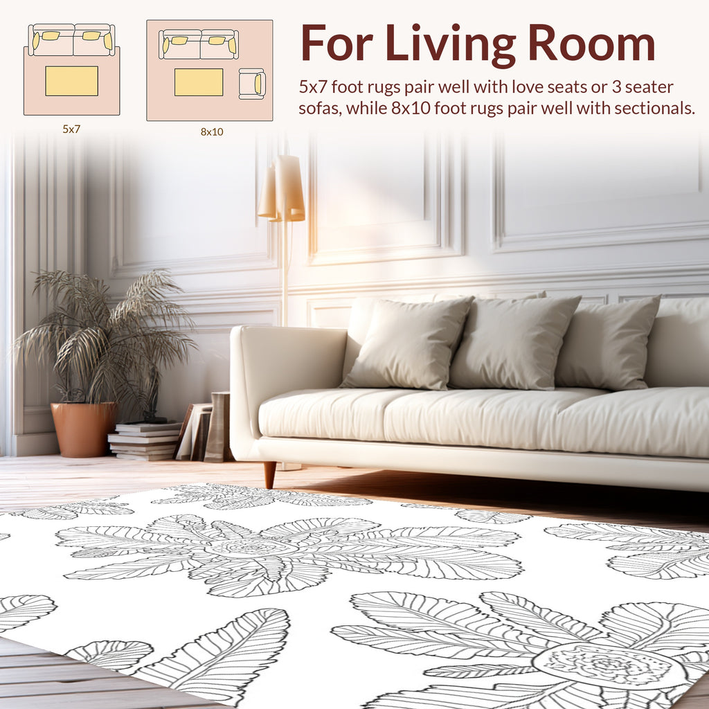 Botanical Outline Floral Pattern Rug
