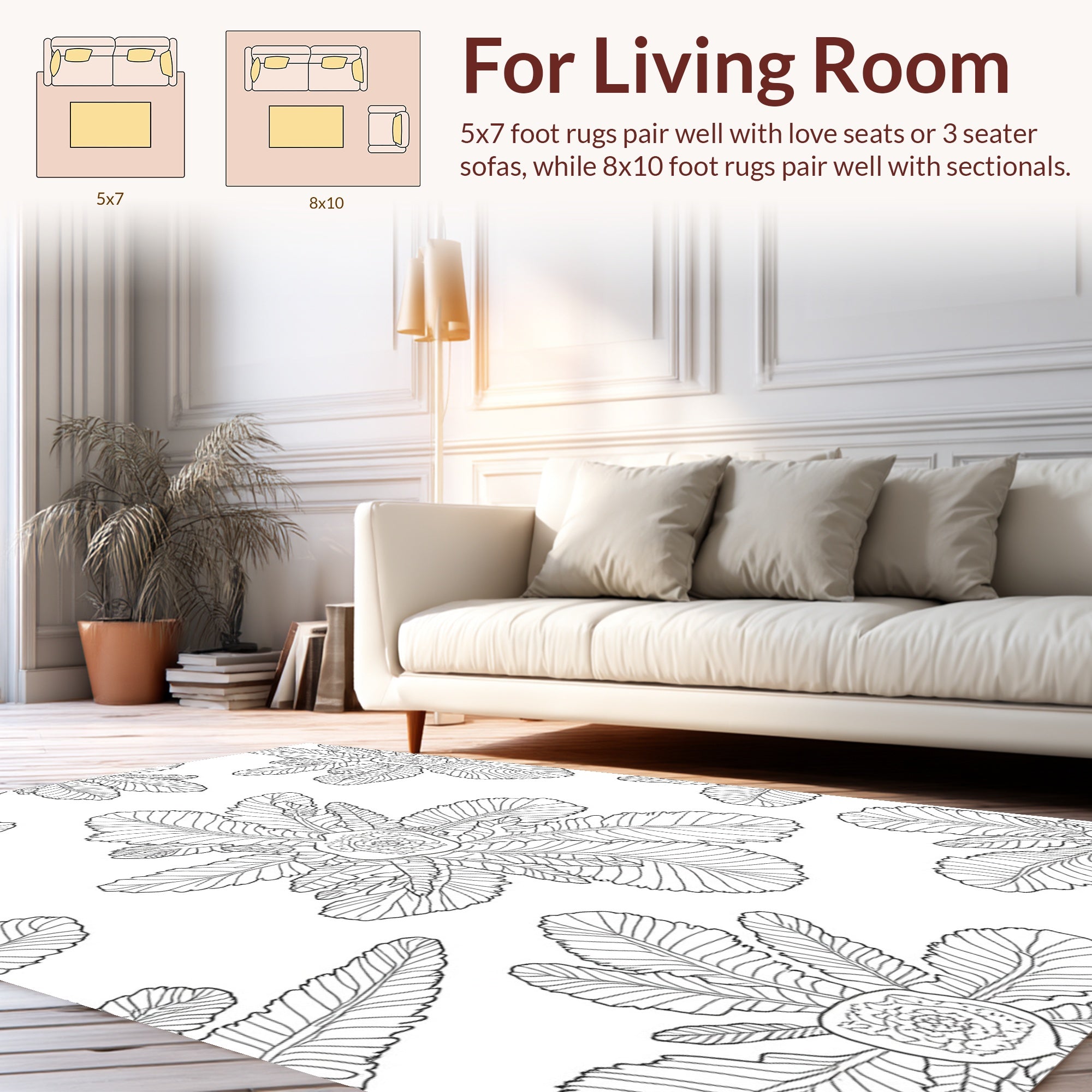 Botanical Outline Floral Pattern Rug