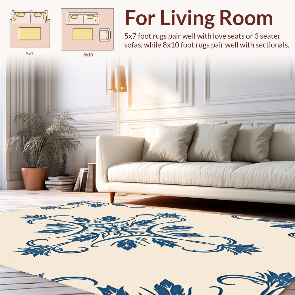 Elegant Blue Floral Damask Pattern Rug
