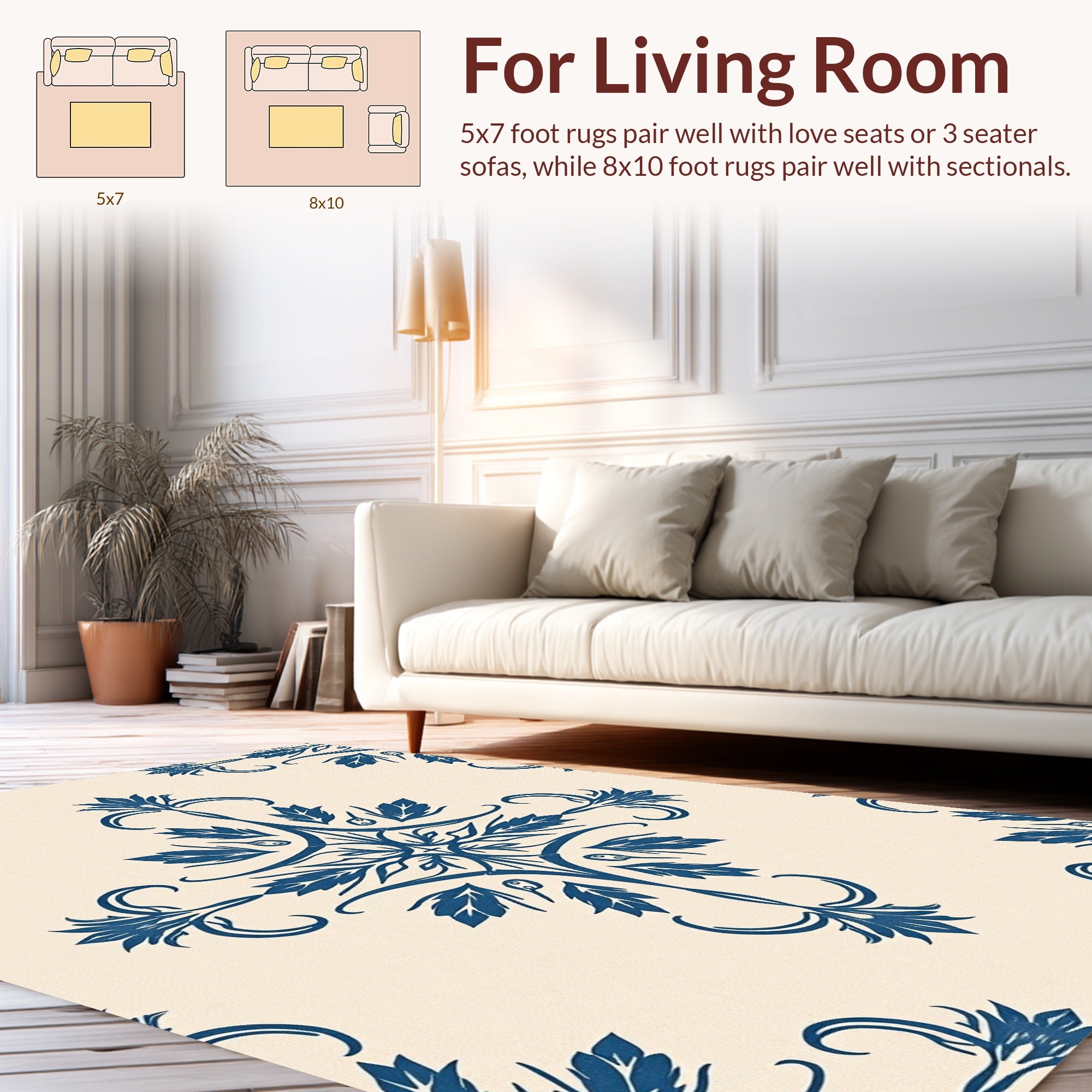 Elegant Blue Floral Damask Pattern Rug