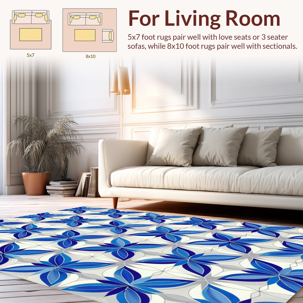 Geometric Blue floral Pattern Rug