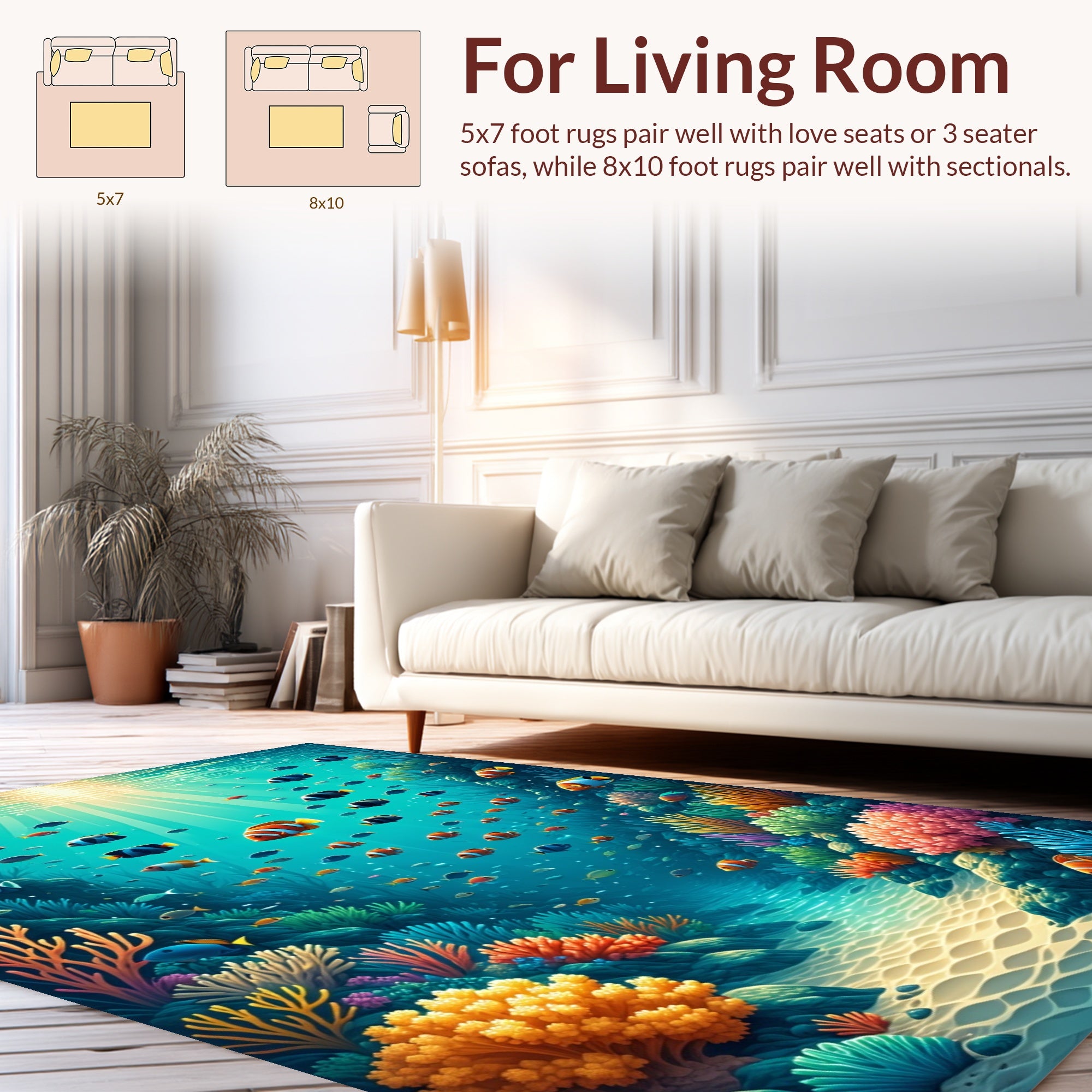 Underwater Coral Reef Fish Scene Rug