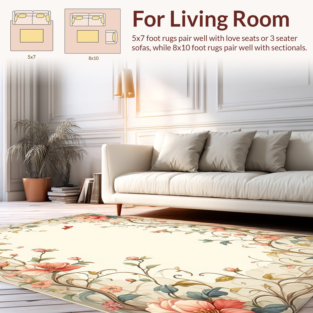 Floral Vines And Peony Blossom Design Rug