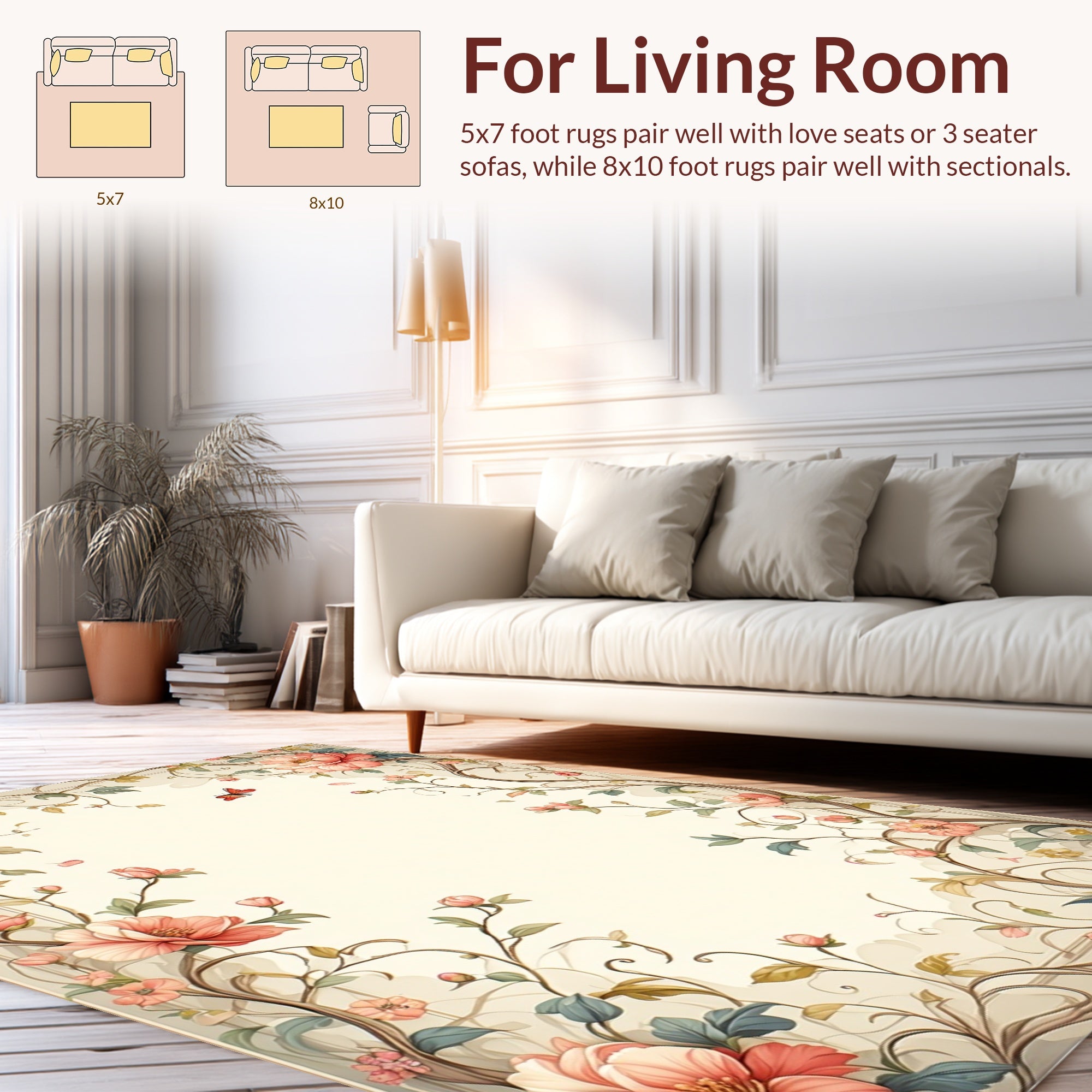 Floral Vines And Peony Blossom Design Rug