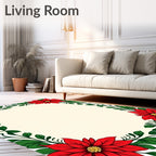 Vivid Red Poinsettia Floral Frame Rug