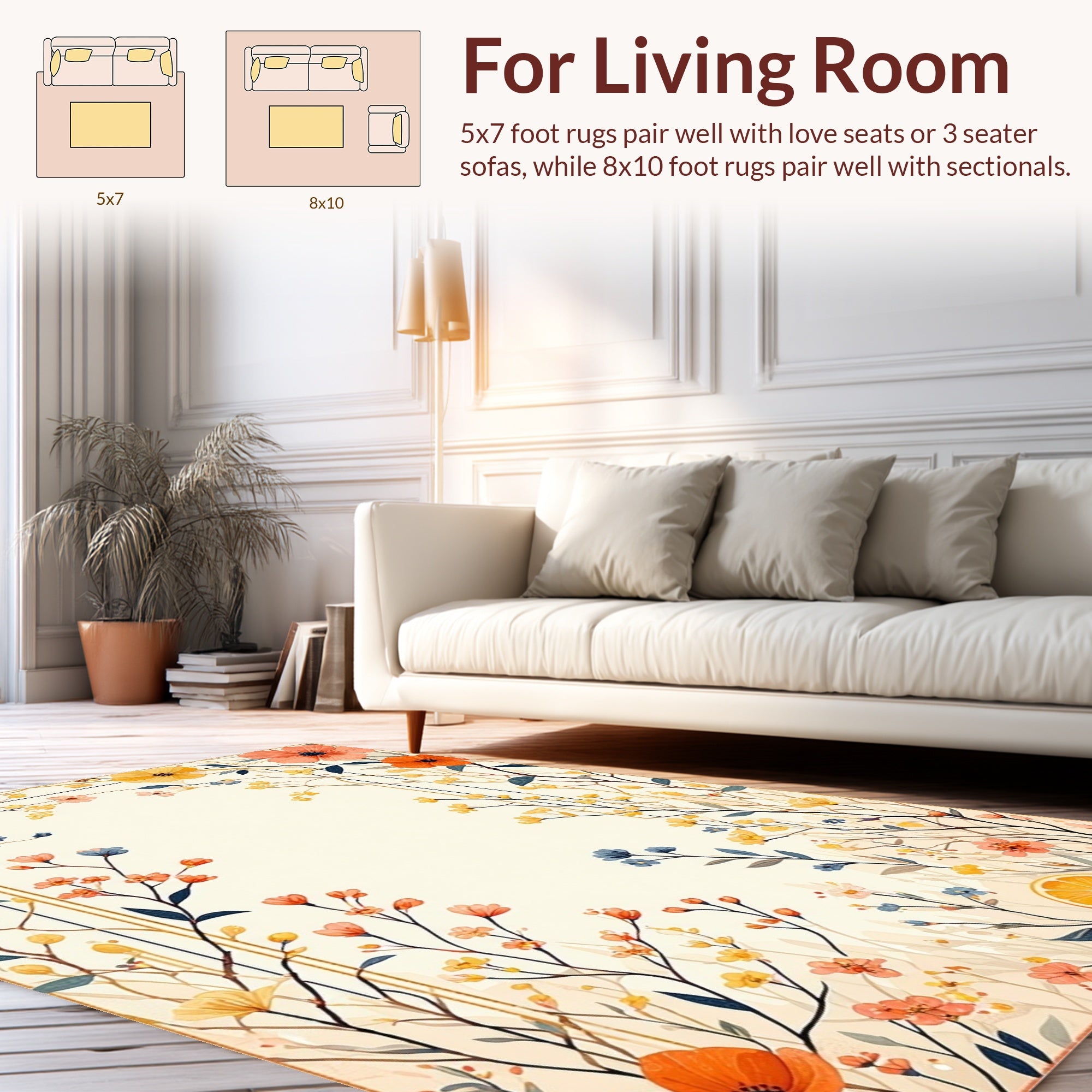 Whimsical Flower Border With Orange Slice Rug