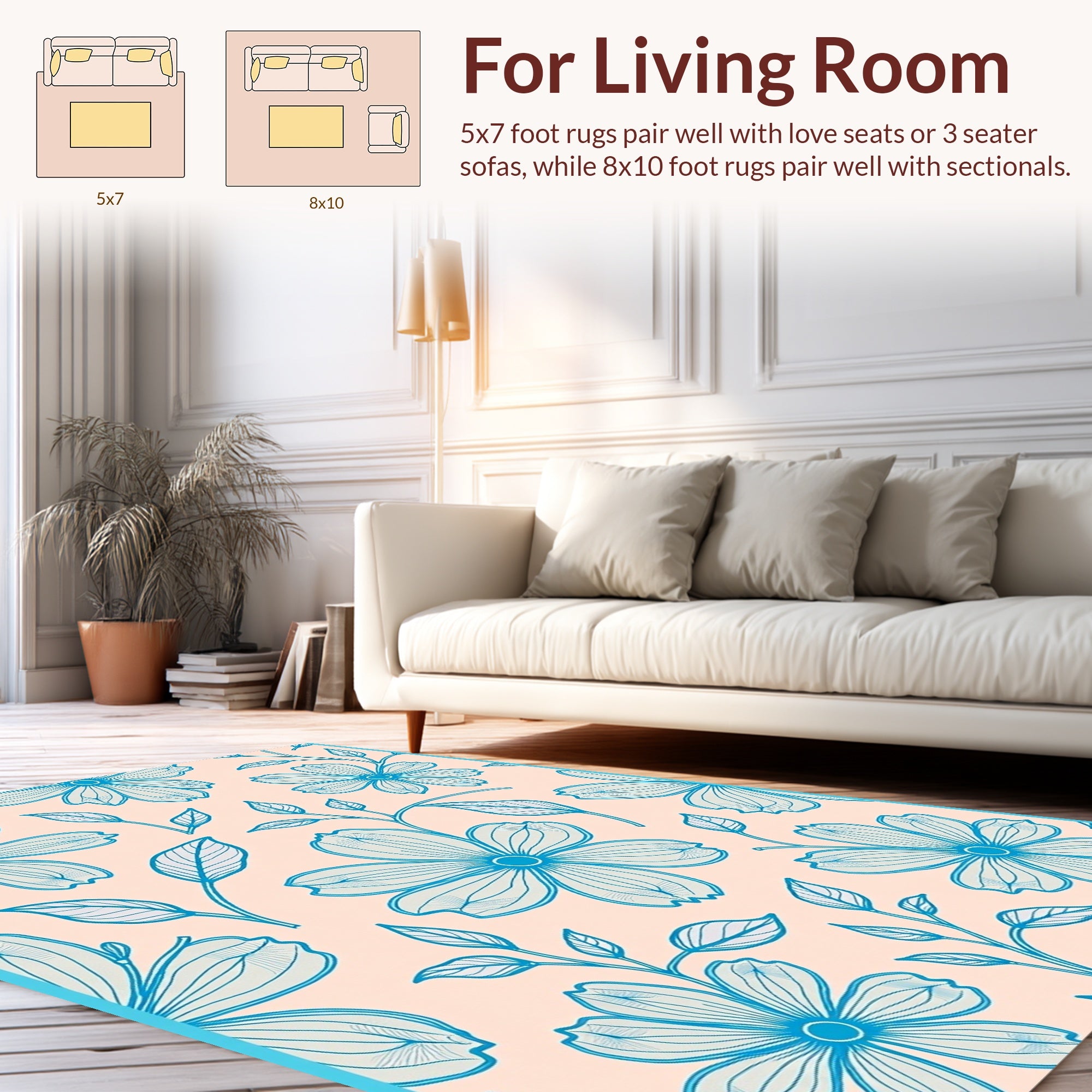 Soft Blue Floral Outline Design Rug