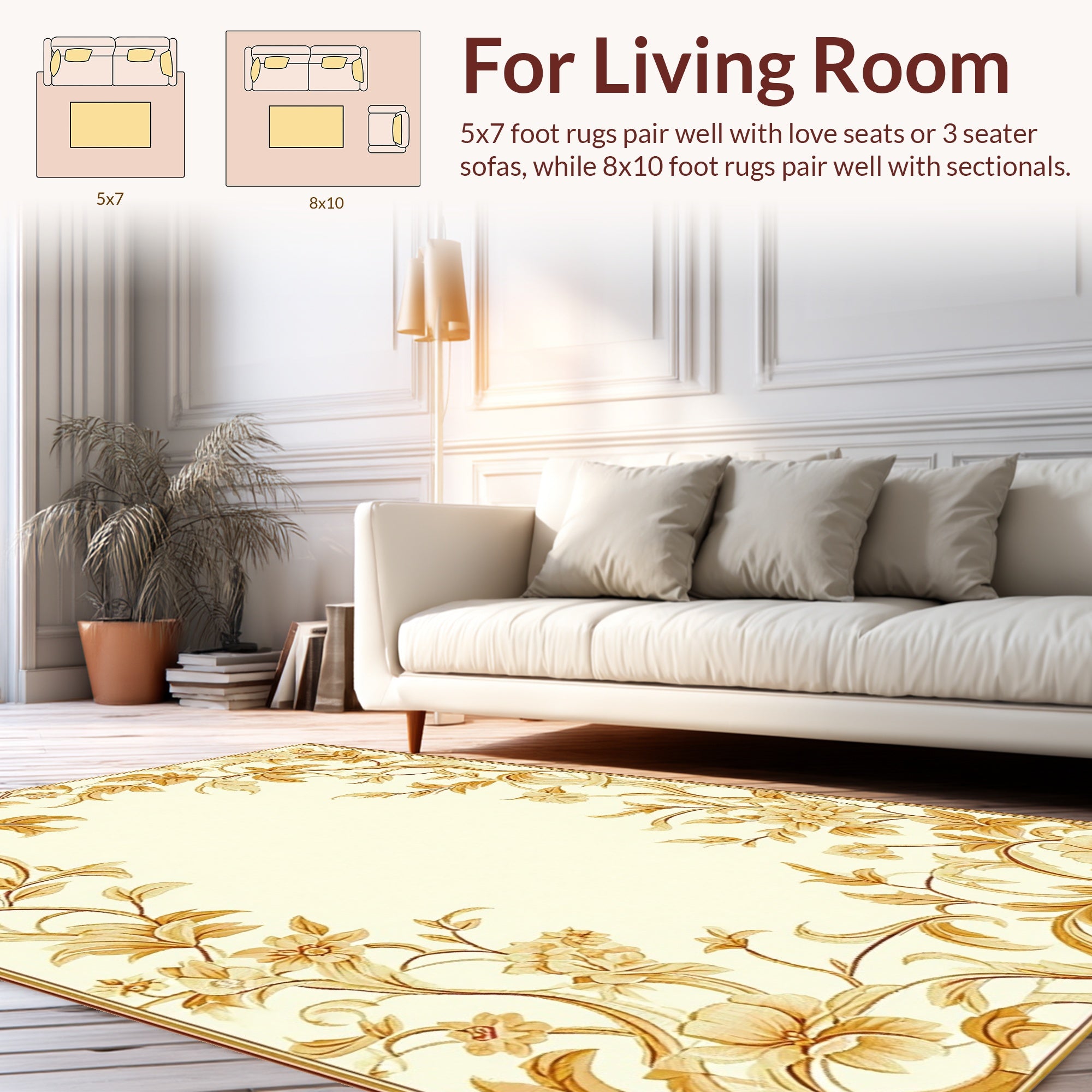 Golden Floral Vine Classic Design Rug