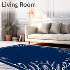 Navy White Folk Art Floral Border Rug