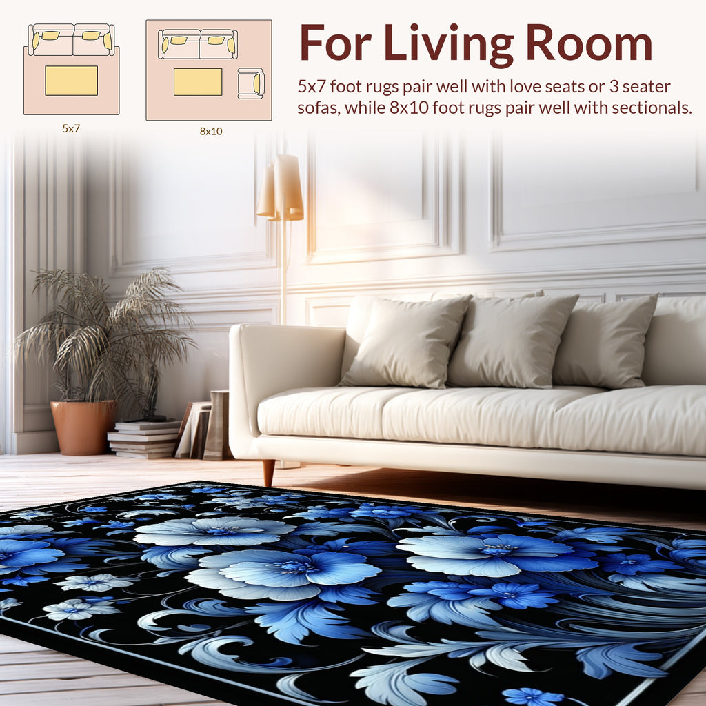 Vibrant Blue Floral Pattern Design Rug