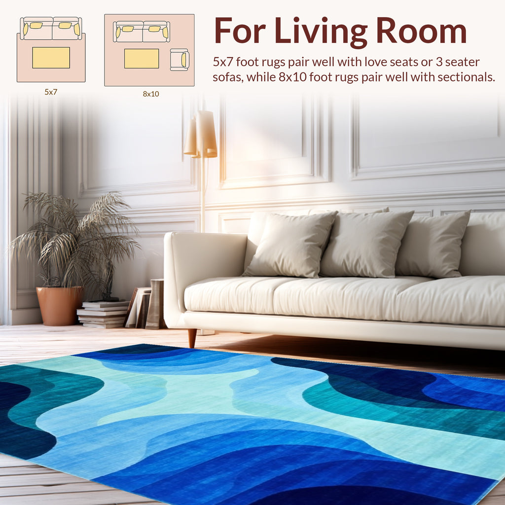 Teal Blue Abstract Wave Rug