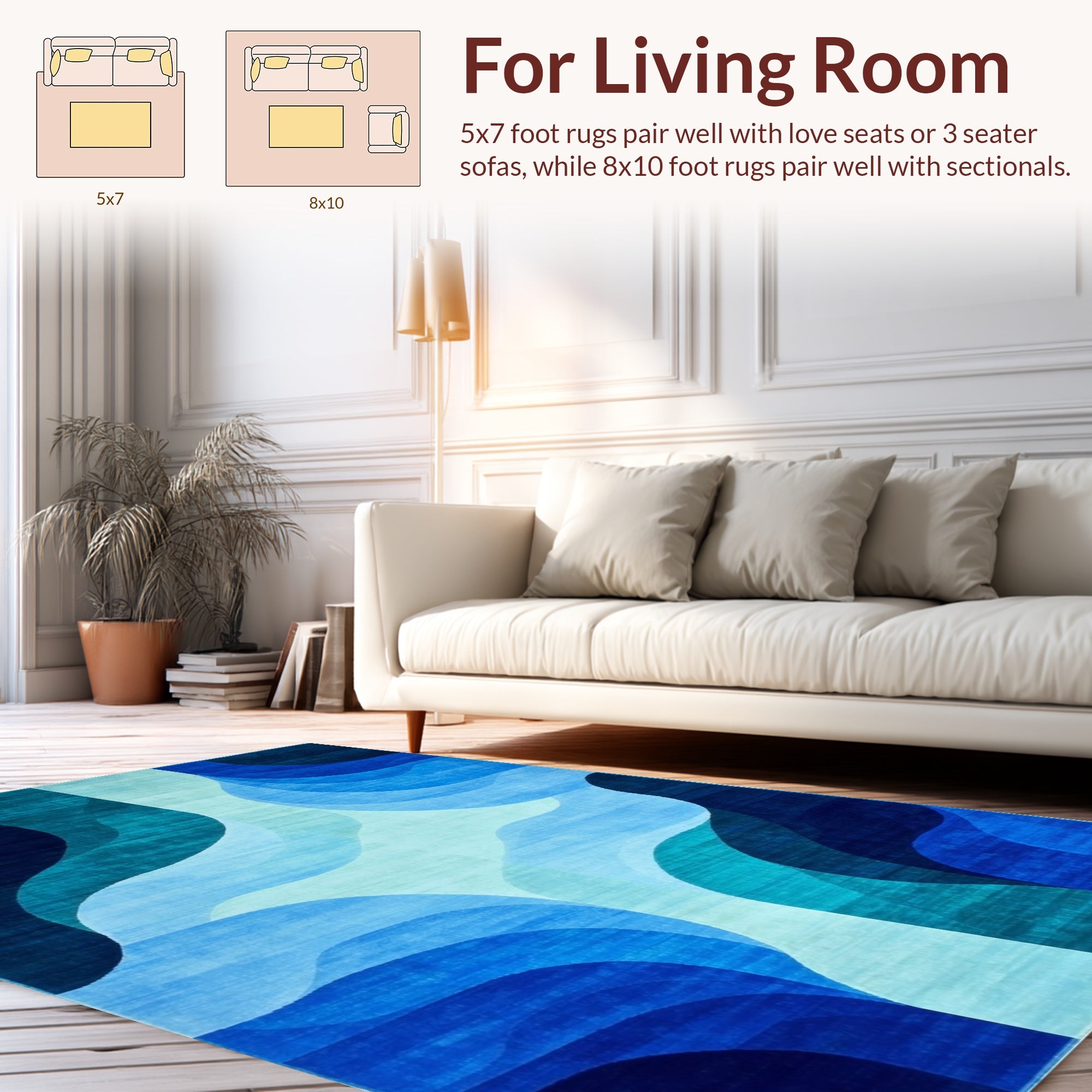 Teal Blue Abstract Wave Rug