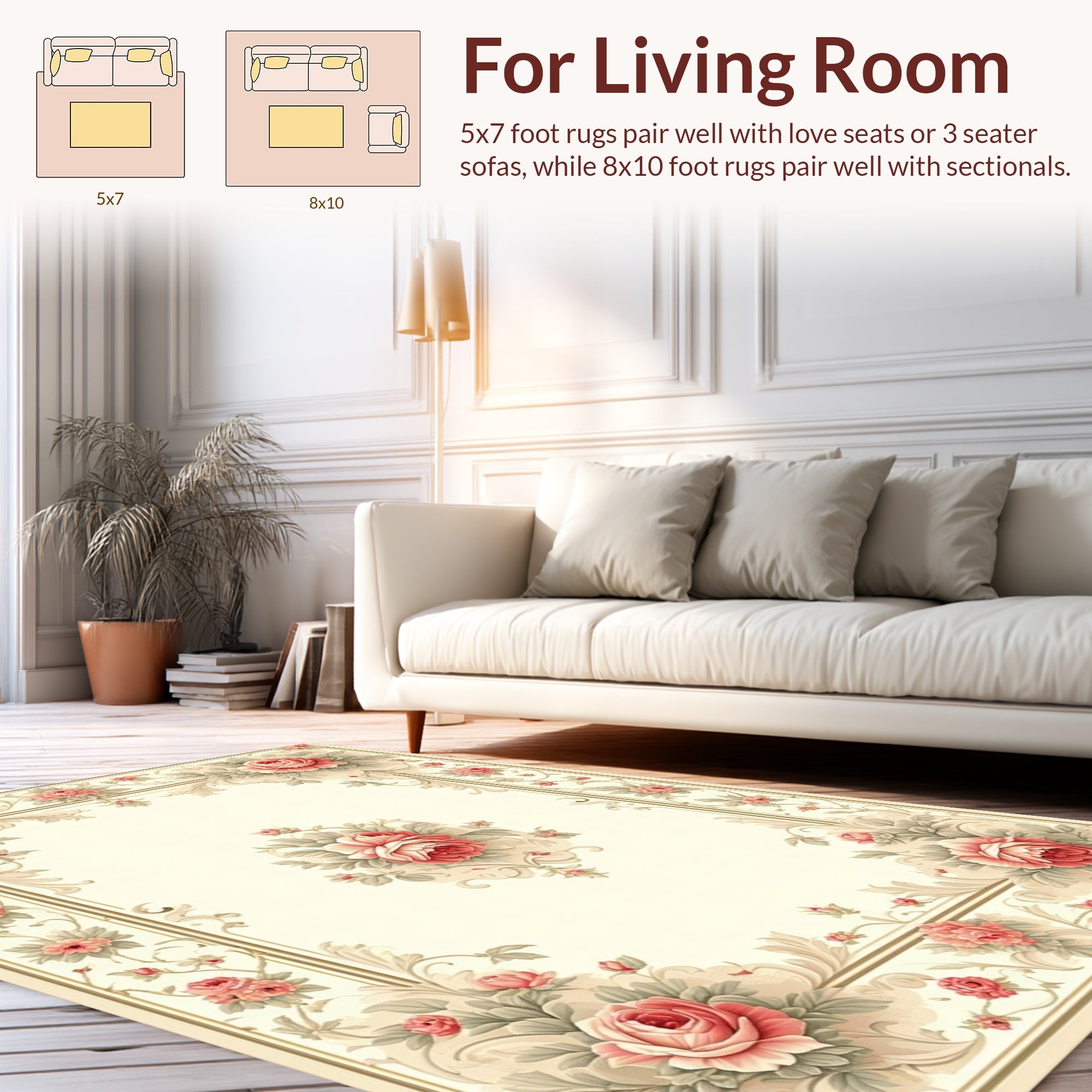 Elegant Floral Rose Patterned Rug