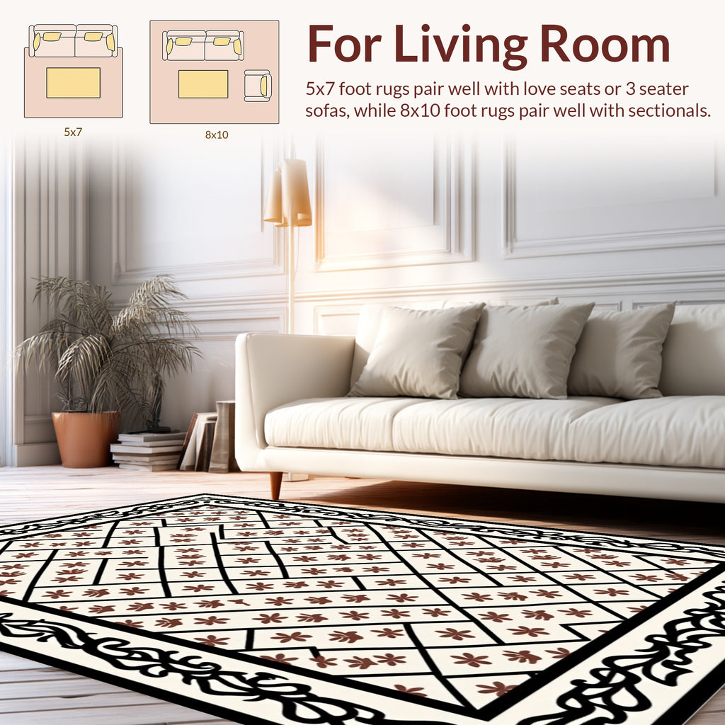 Geometric Floral Bird Patterned Rug