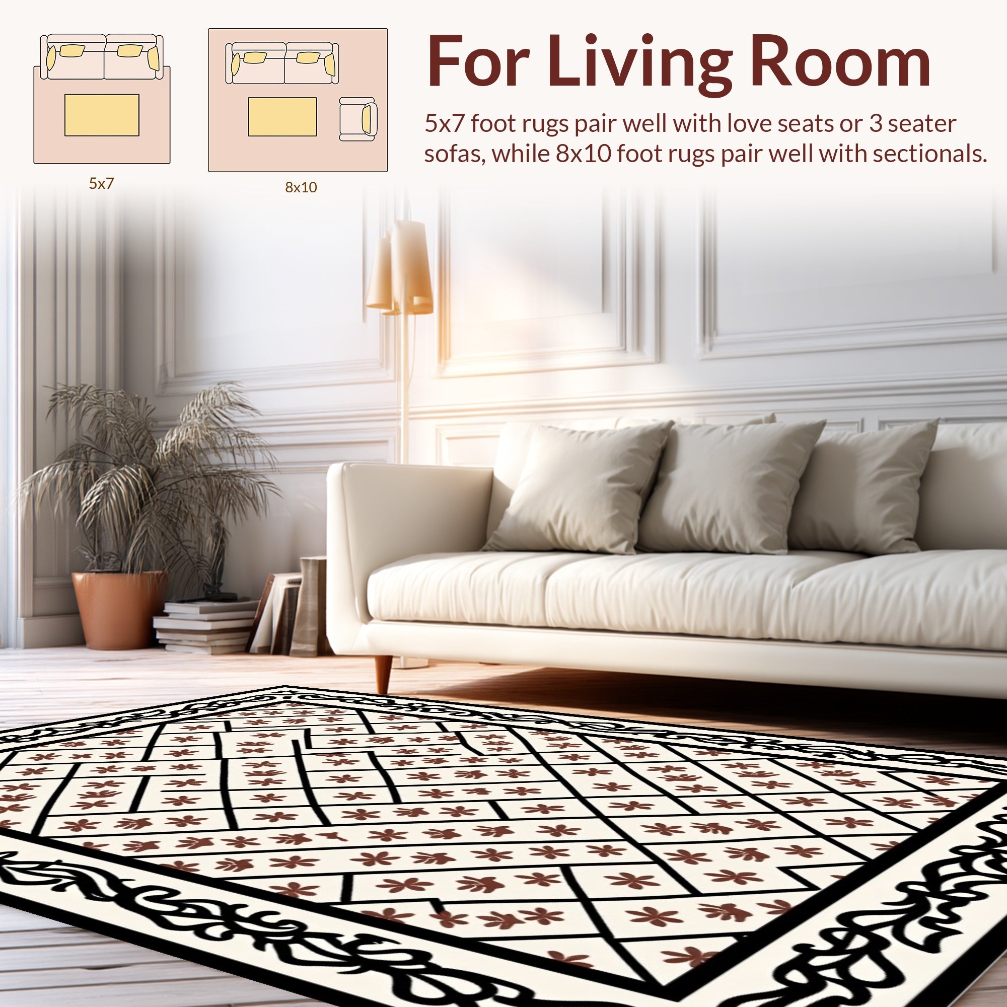 Geometric Floral Bird Patterned Rug