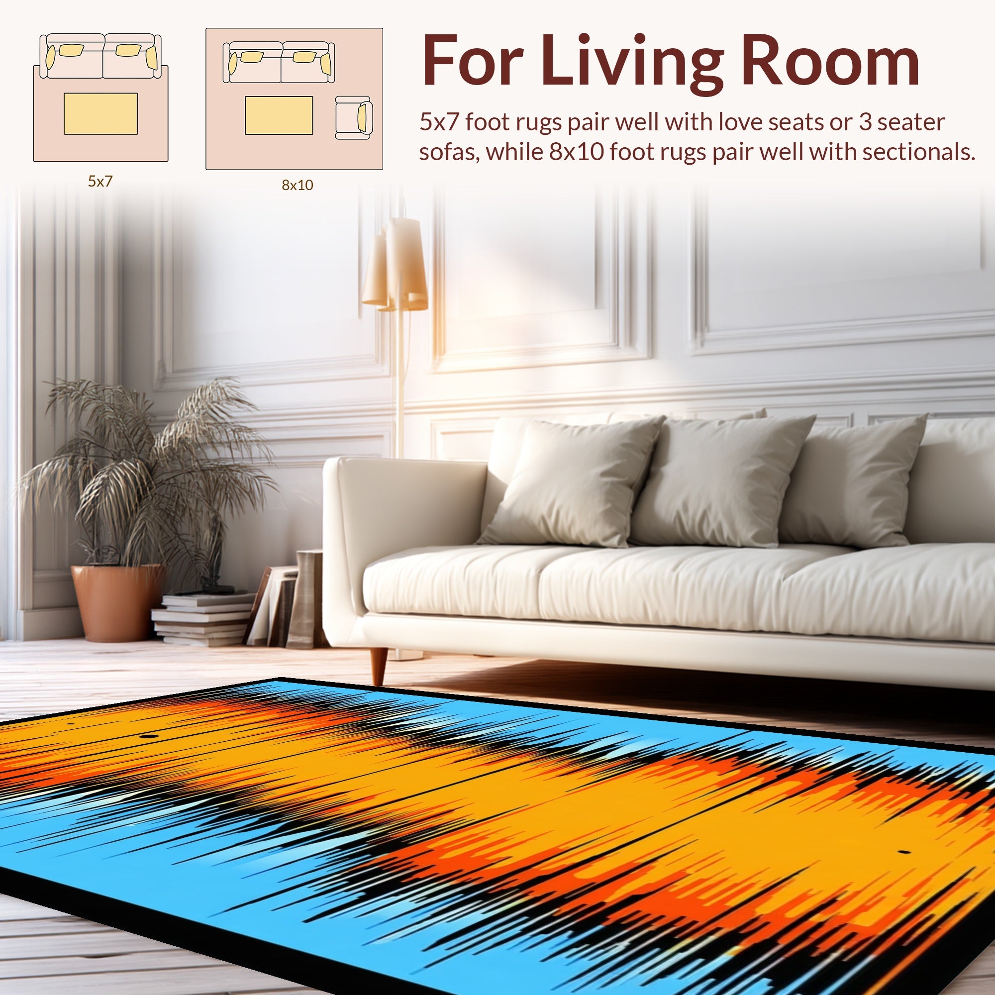 Abstract Orange Blue Gradient Lines Rug