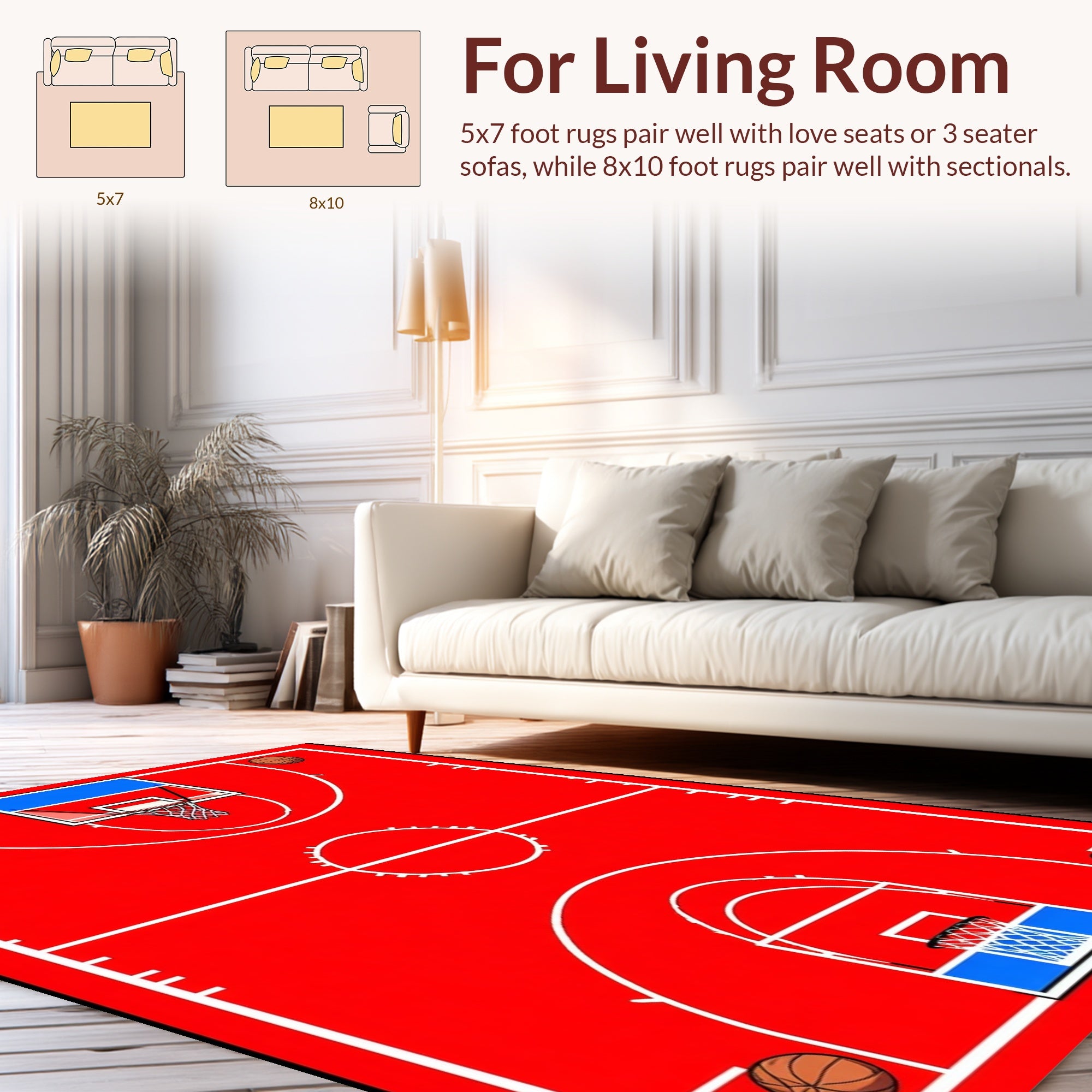 Red Basketball Court Graphic Rug