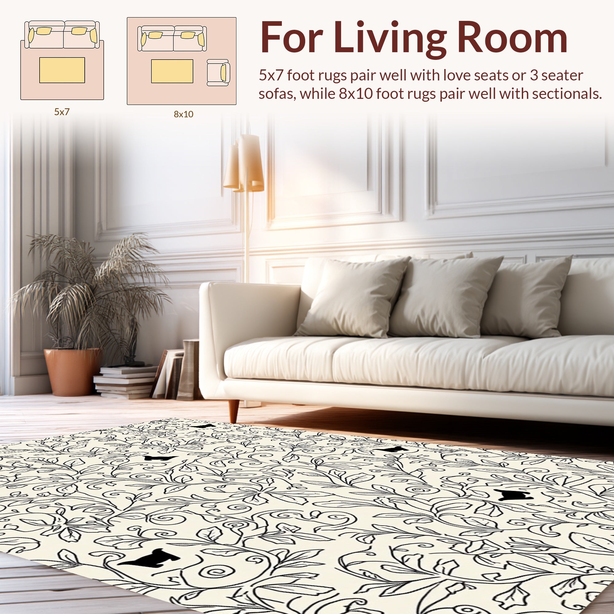 Black Cat Vine Garden Pattern Rug