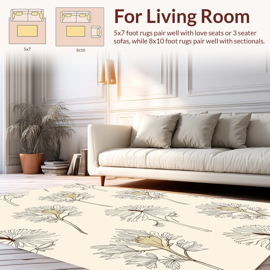 Delicate Floral Line Art Design Rug