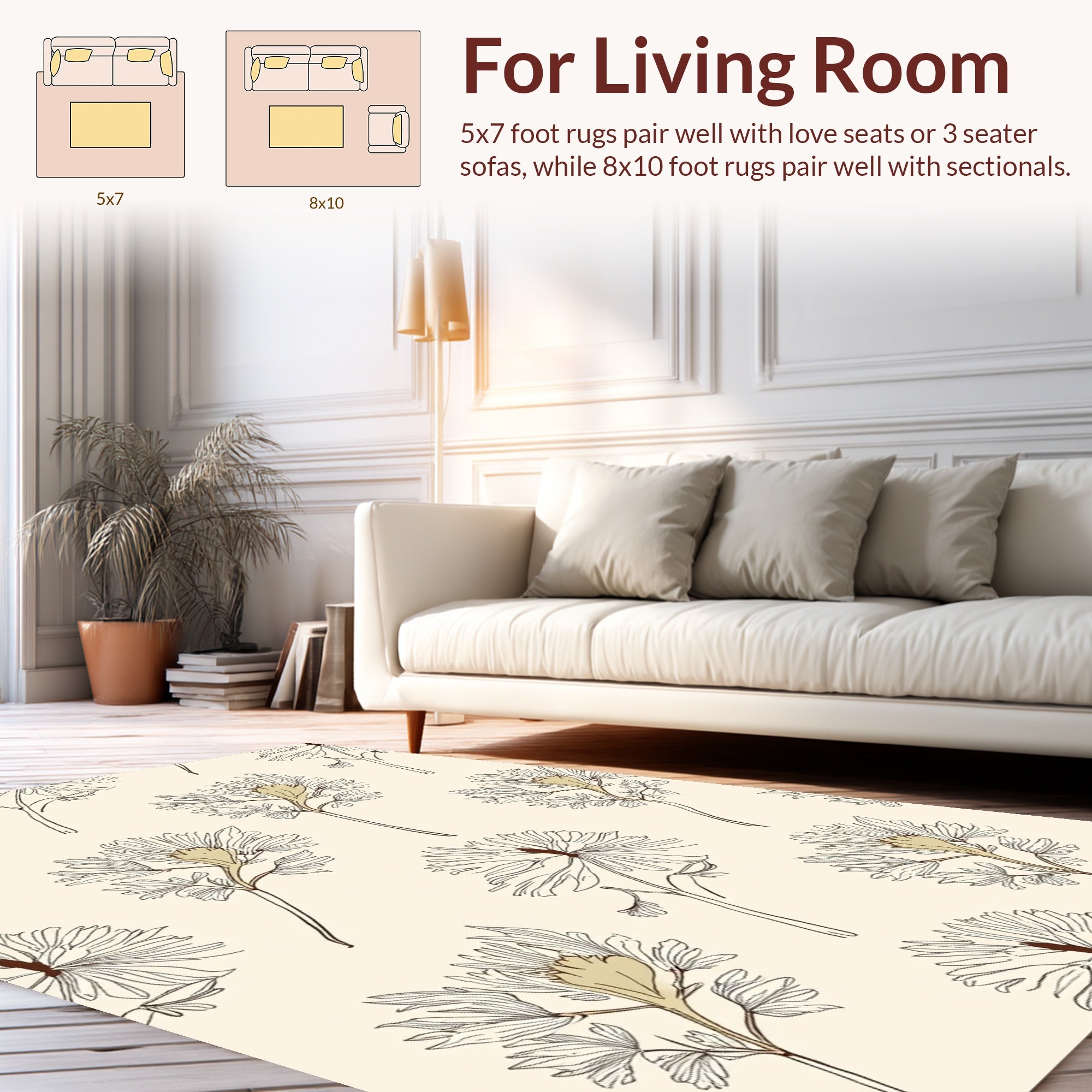 Delicate Floral Line Art Design Rug