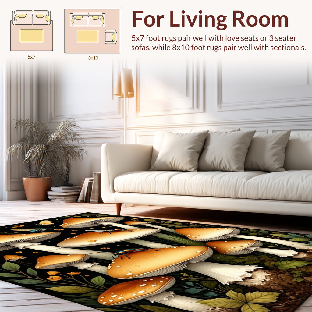 Mushroom Woodland Insect Garden Design Rug