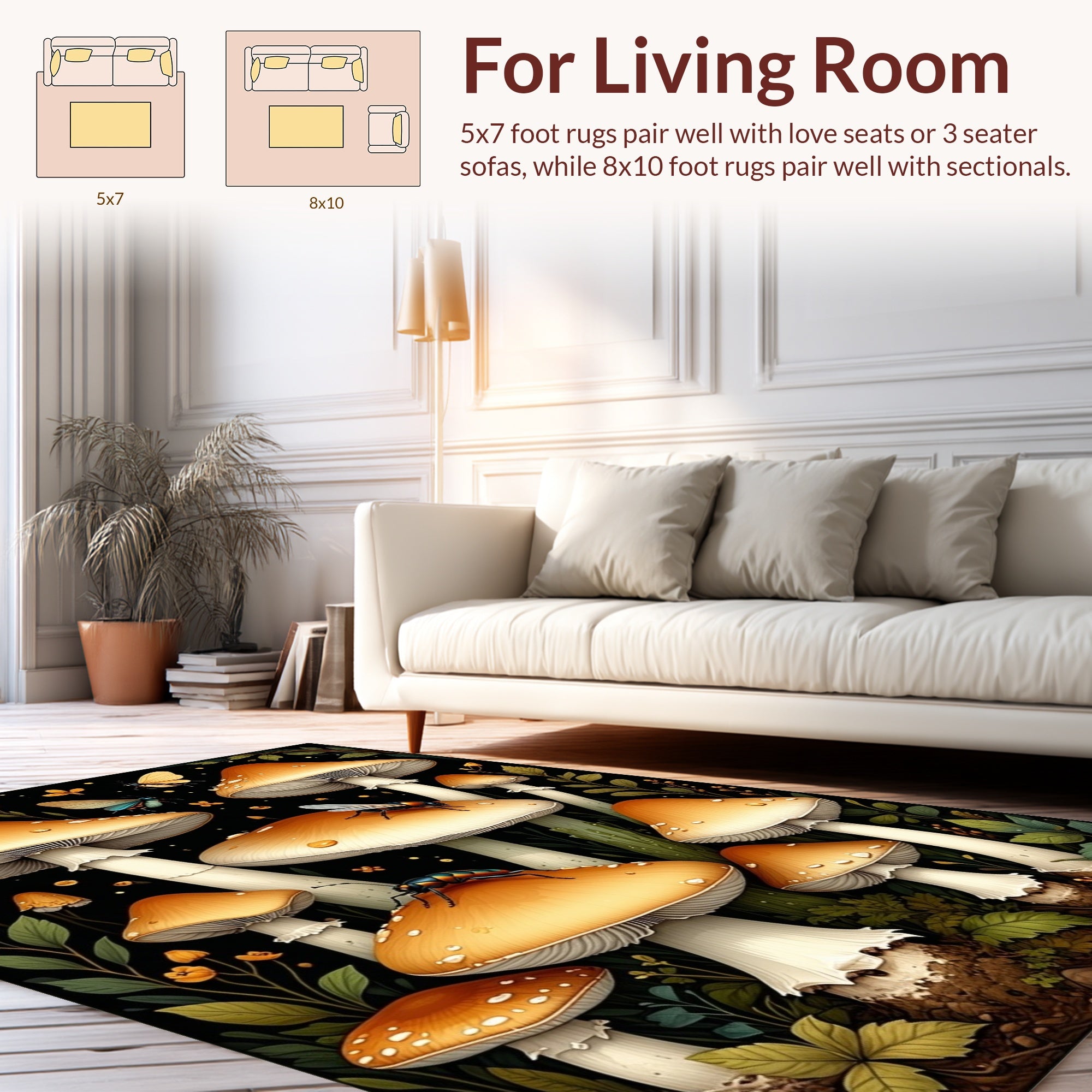 Mushroom Woodland Insect Garden Design Rug