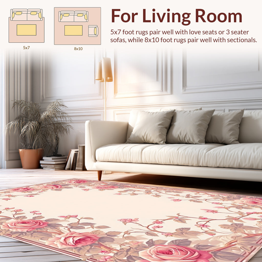 Pink Rose Vine Floral Pattern Rug