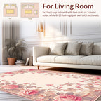 Pink Rose Vine Floral Pattern Rug