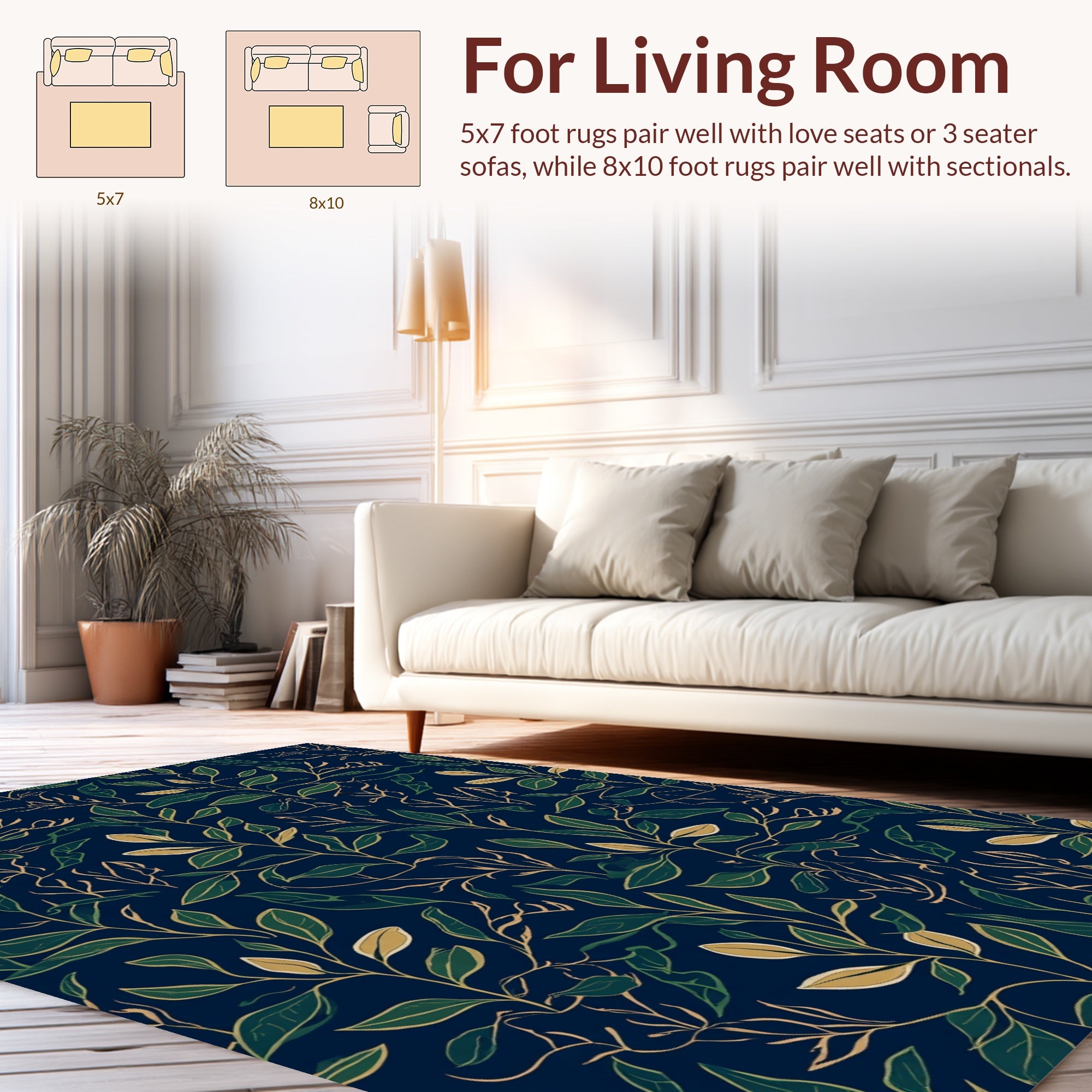 Modern Green Leafy Vine Pattern Rug