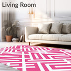 Vibrant Pink White Geometric Maze Rug